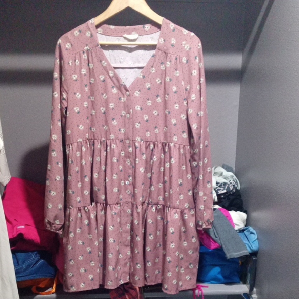 Easel Mauve Floral Long Sleeve Dress